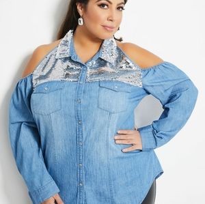 Ashley Stewart sequin denim top